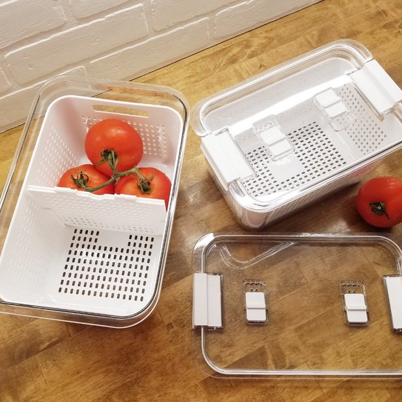 New - Vented Fridge Organizers Produce Saver Baskets - Set of 2 - Picture 2 of 5